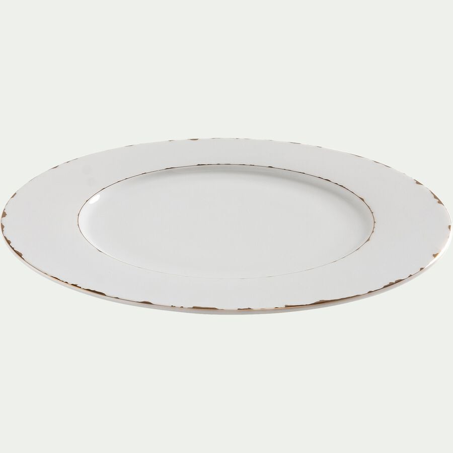 Assiette plate en porcelaine - blanc avec liseré doré D27cm-XERES