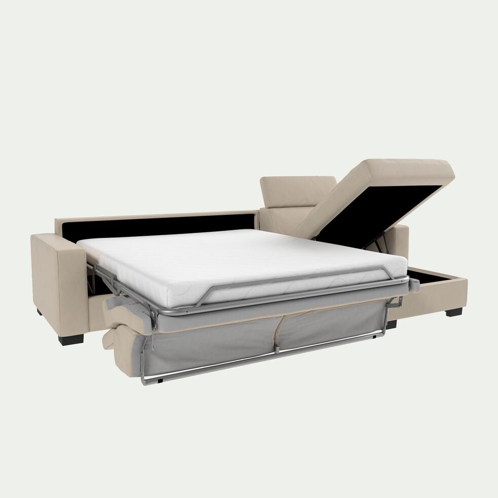 Canapé d'angle convertible en cuir avec accoudoirs 20cm - beige-MAURO