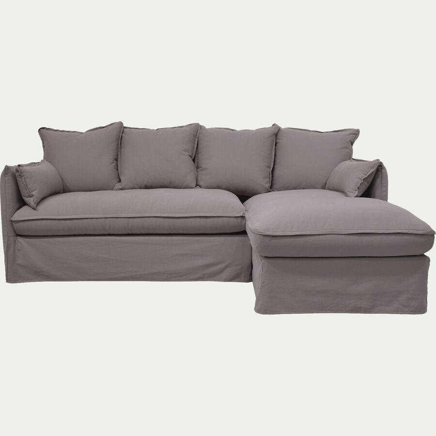 Canapé d'angle droit fixe en coton et lin - gris borie-KALISTO