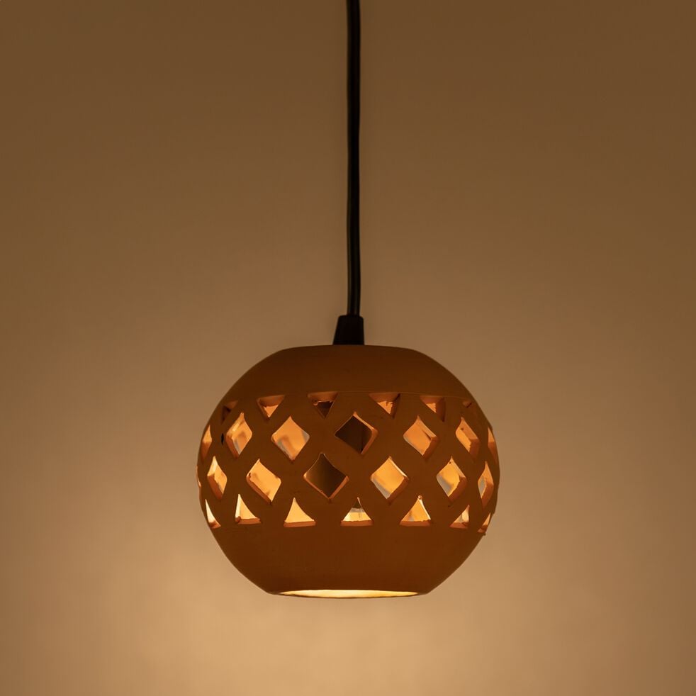 Lampe ronde ajourée en terre cuite - argile D12,5cm-OCRO