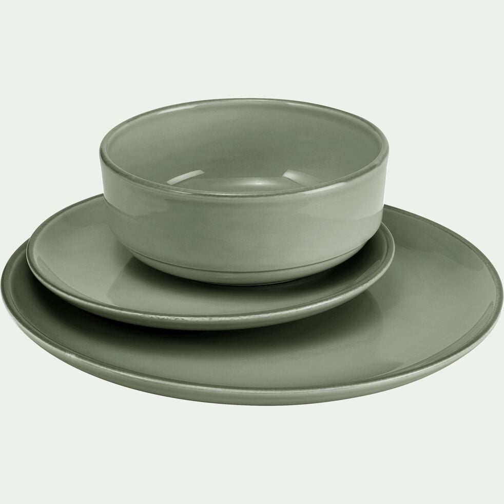 Assiette plate en faïence vert olivier D27cm-LANKA