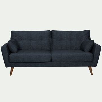Canapé droit fixe en tissu avec piètement en bois naturel - bleu-ICONE