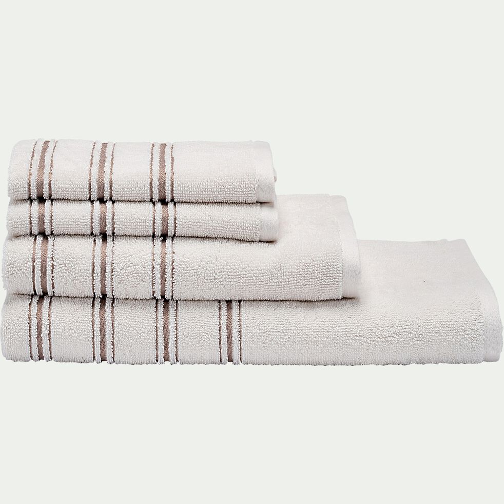 Lot de 2 serviettes invité en coton - blanc ventoux et beige 30x50cm-ROMY