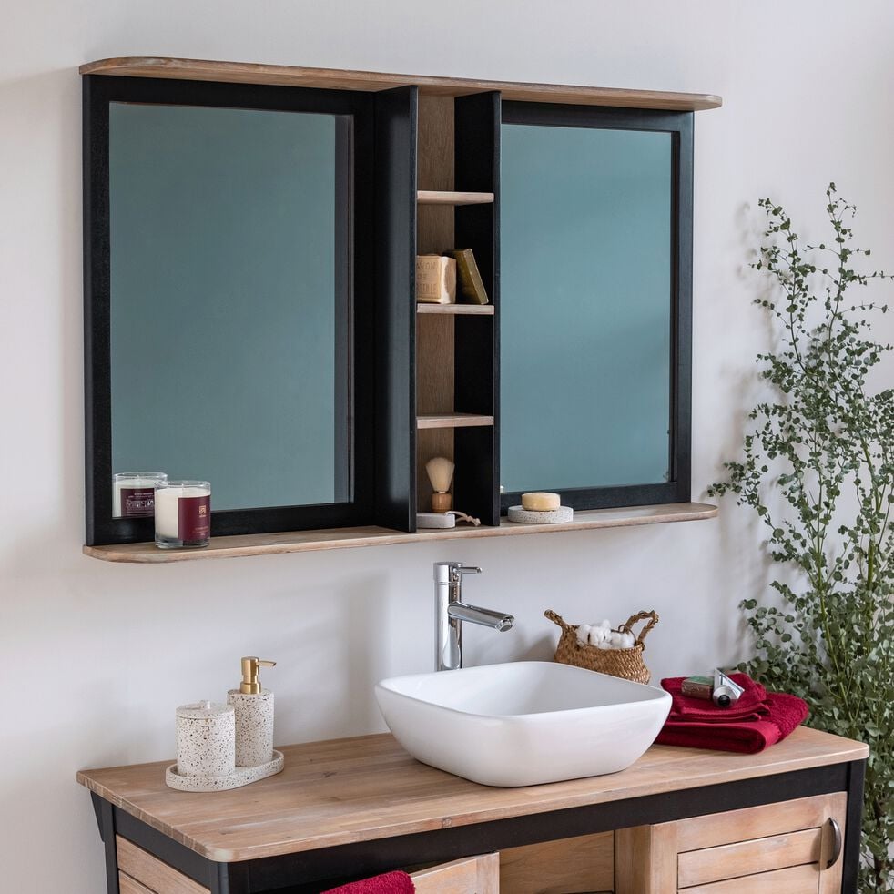Miroir rectangulaire de salle de bain en acacia massif 