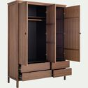 Armoire en bois 3 portes et 4 tiroirs - bois foncé H205cm-CRUZ