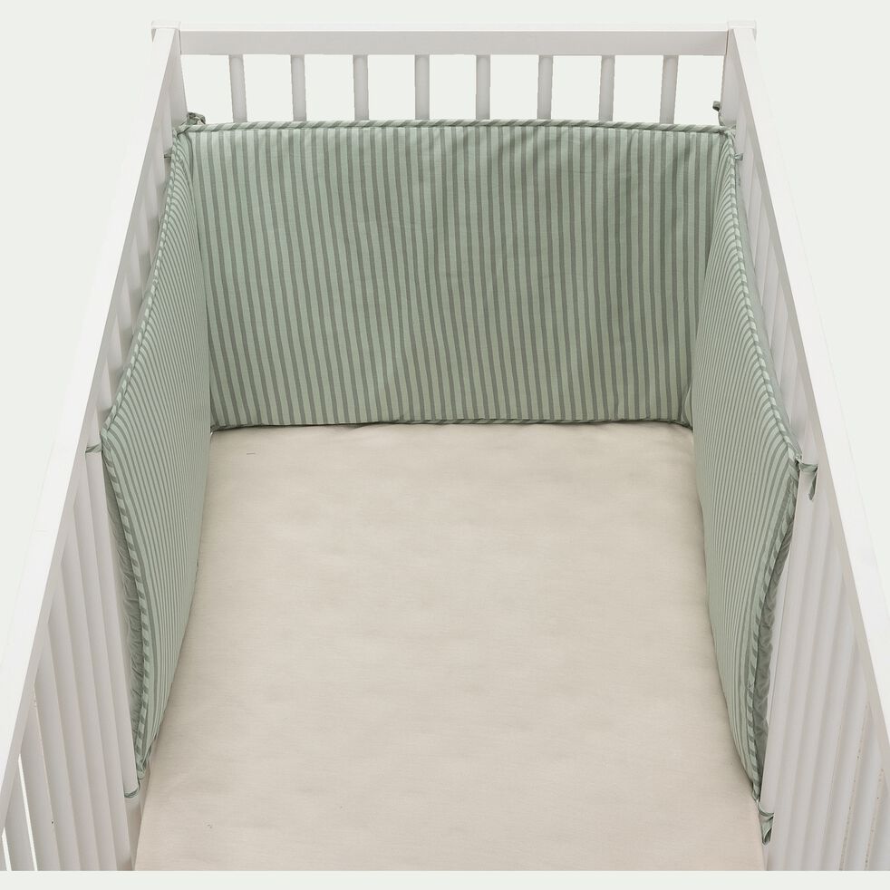 Tour de lit bébé en coton bio avec imprimé - rayé vert-AQUASTRIPES