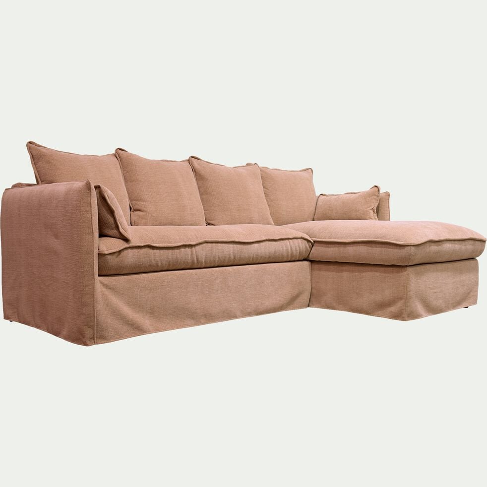Canapé d'angle droit fixe en tissu - Brun terre ombre-KALISTO