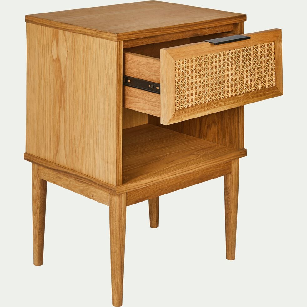 Table de chevet en acacia et rotin 1 tiroir - bois clair-ARTHURA