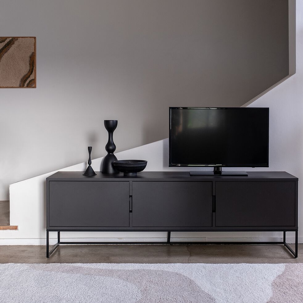 Meuble TV 3 portes en bois - noir l176,5cm - CARRY - alin