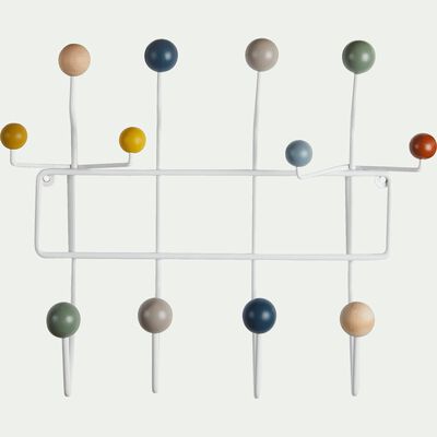 Patère avec 12 crochets en fer et bois - multicolore H38,50cm-Dilun