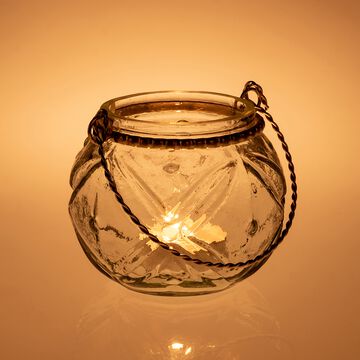 Photophore rond en verre - transparent D7,5xH9,5cm-HANIKA