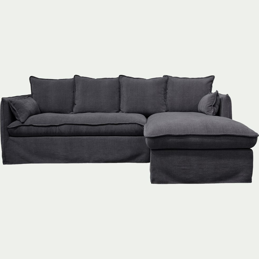 Canapé d'angle droit fixe en tissu - gris ardoise-KALISTO