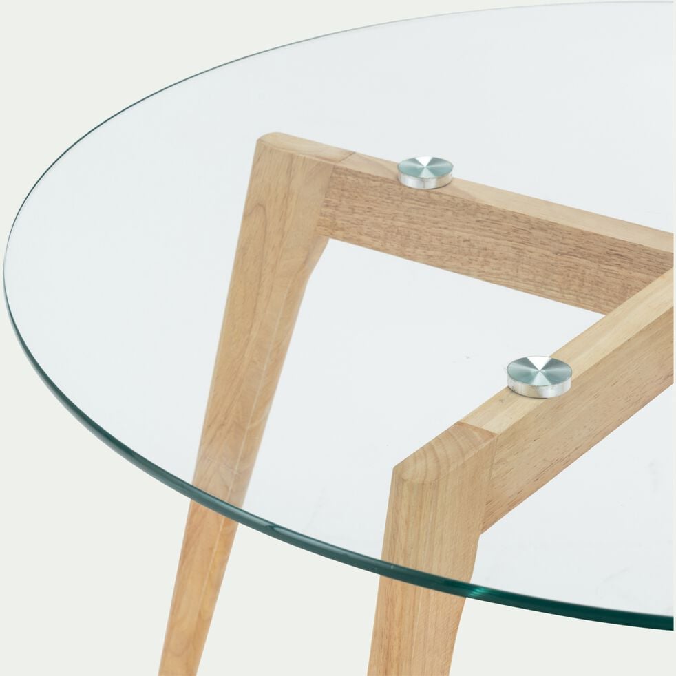 Bout de canapé en verre et bois d'hévéa - transparent D80xH45cm-LAVOIE