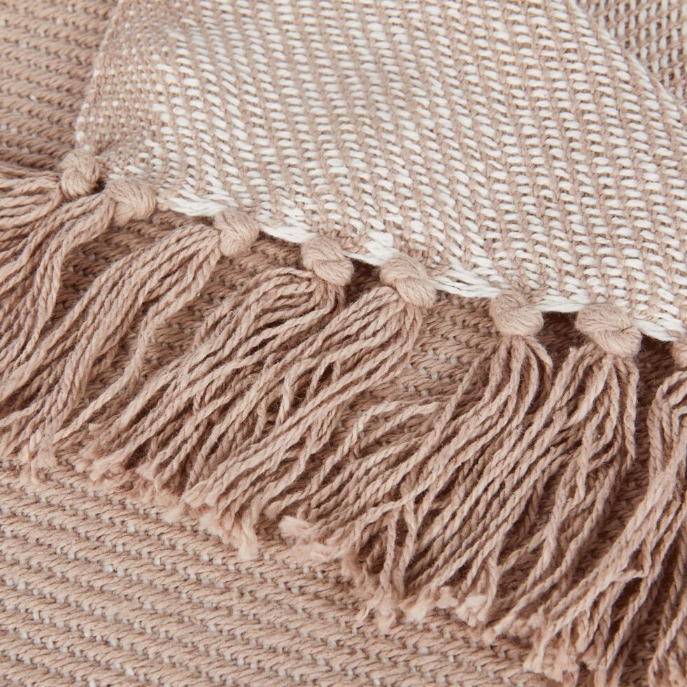 Plaid tissé à franges en coton - rose argile 130x170cm-SEVILLE