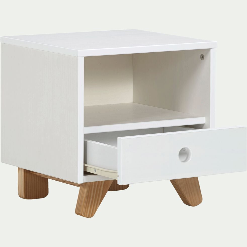 Table de chevet enfant en pin massif avec un tiroir et une niche - blanc-TIPI