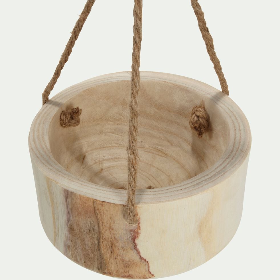 Pot à suspendre en bois de paulownia - beige D20xH10cm-BOTA