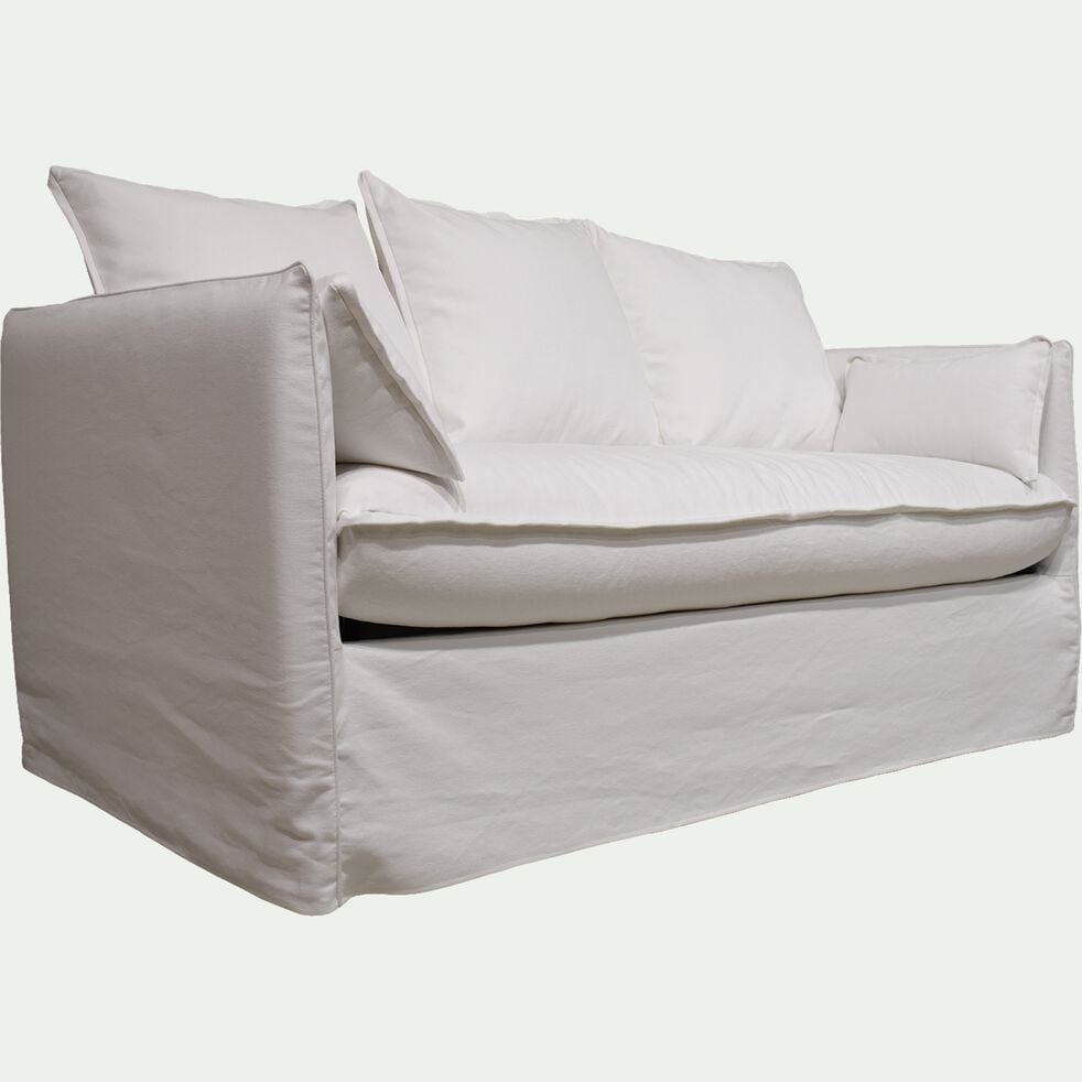 Canapé 4 places convertible en coton et lin - blanc capelan-KALISTO