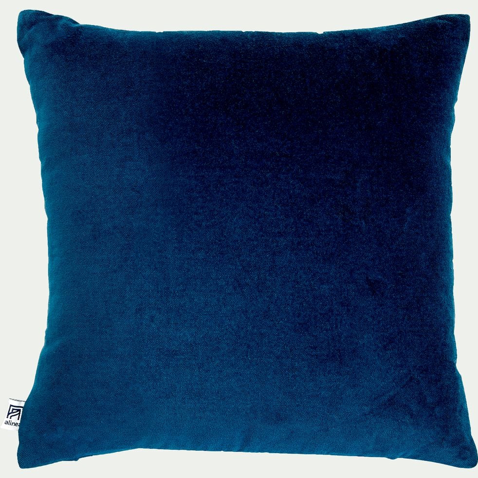 Coussin en velours de coton - bleu figuerolles 45x45cm-EDEN