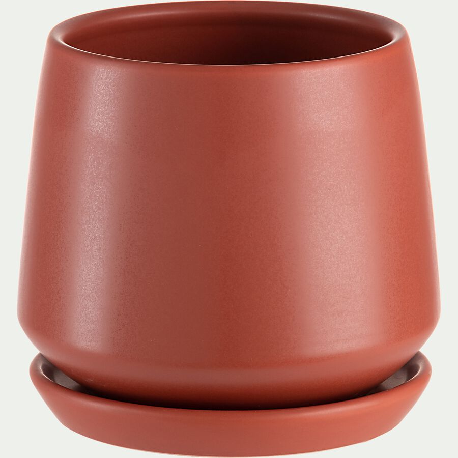 Pot avec soucoupe en céramique - rouge ricin H14,5cm-JUAN
