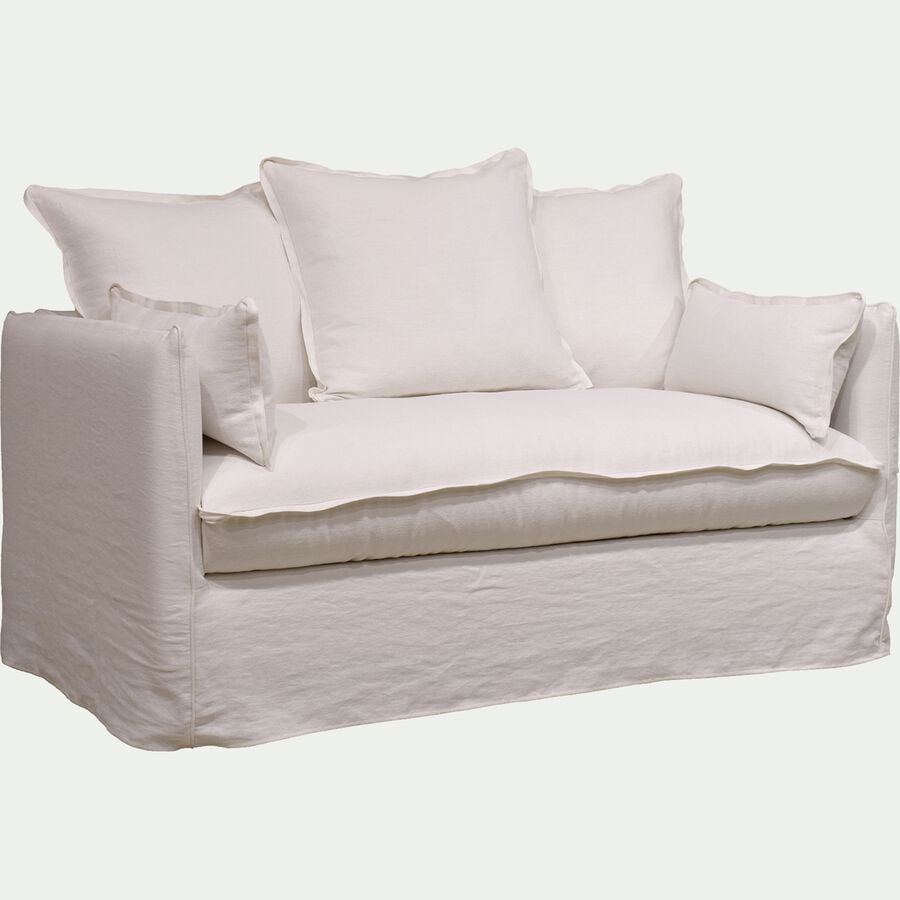 Canapé 2 places convertible en coton et en lin - blanc capelan-KALISTO