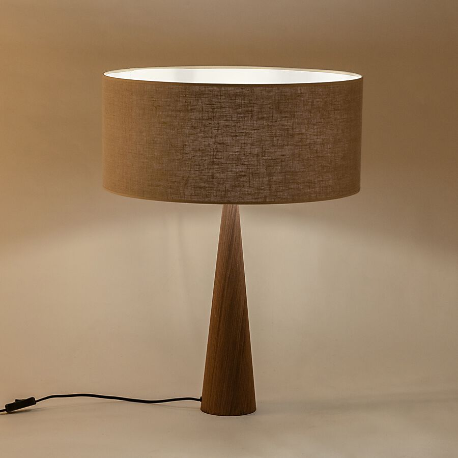 Lampe à poser en métal effet bois foncé et lin - gris D50cm-KONE