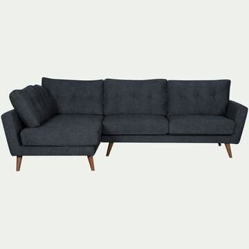 Canapé d'angle gauche fixe en tissu avec piètement en bois naturel - bleu-ICONE