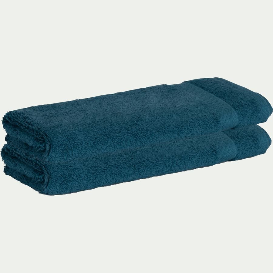 Lot de 2 serviettes invités en coton peigné - bleu figuerolles 30x50cm-Azur