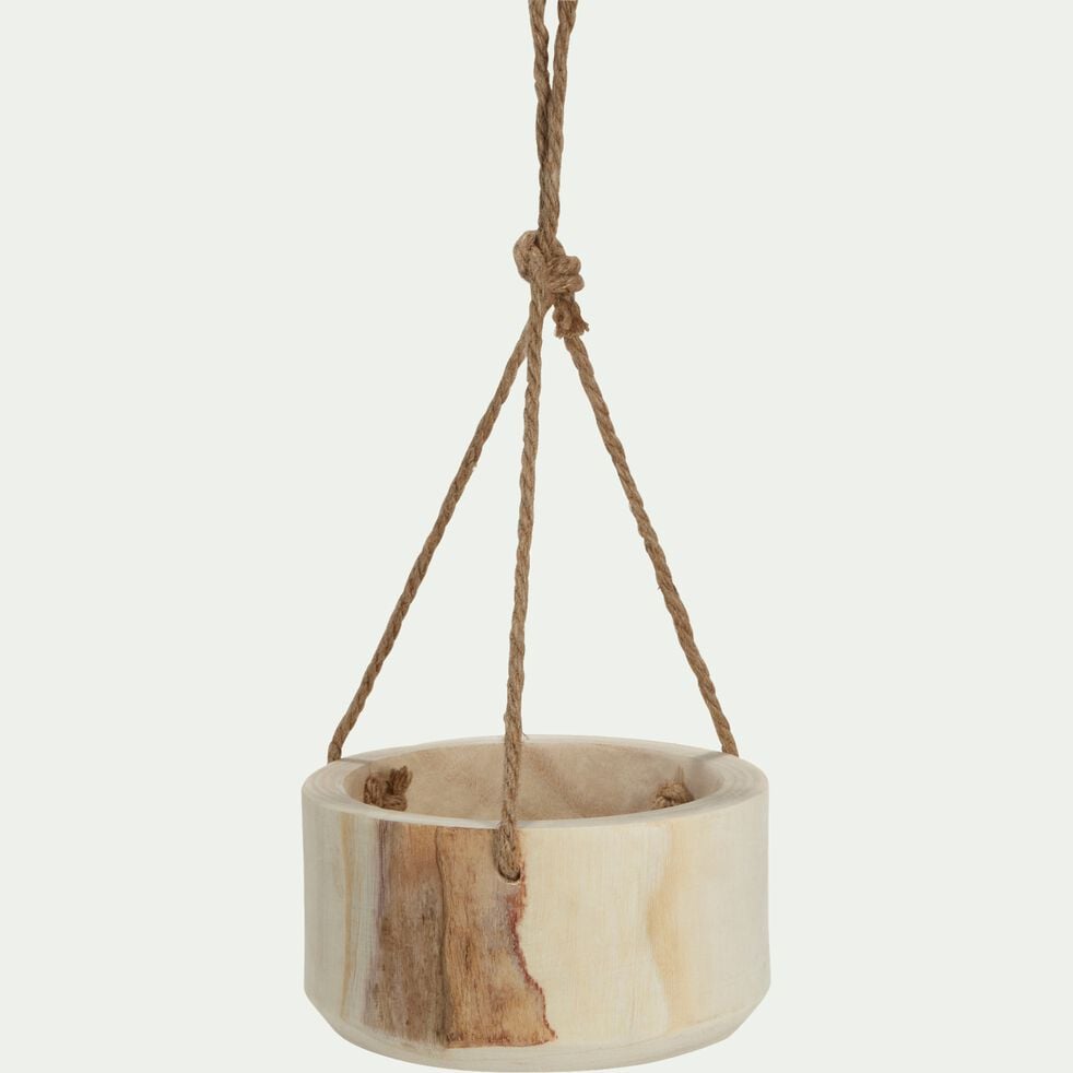 Pot à suspendre en bois de paulownia - beige D20xH10cm-BOTA