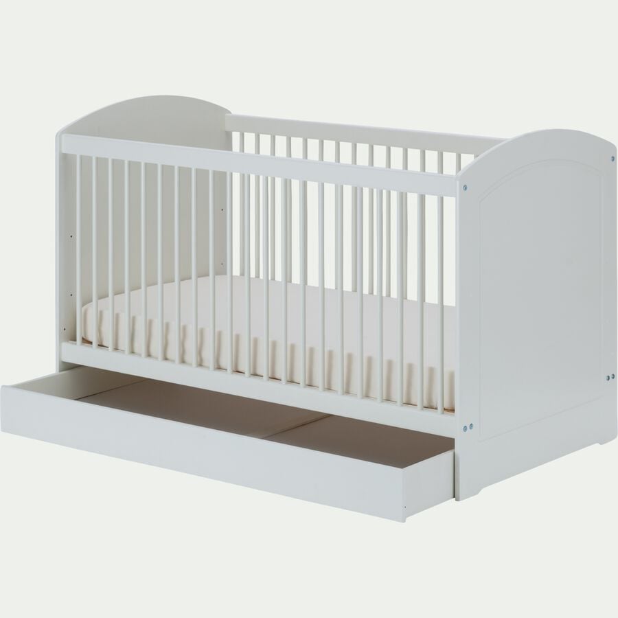 Lit bébé à barreaux en pin avec tiroir - blanc 78x144cm-ILAN