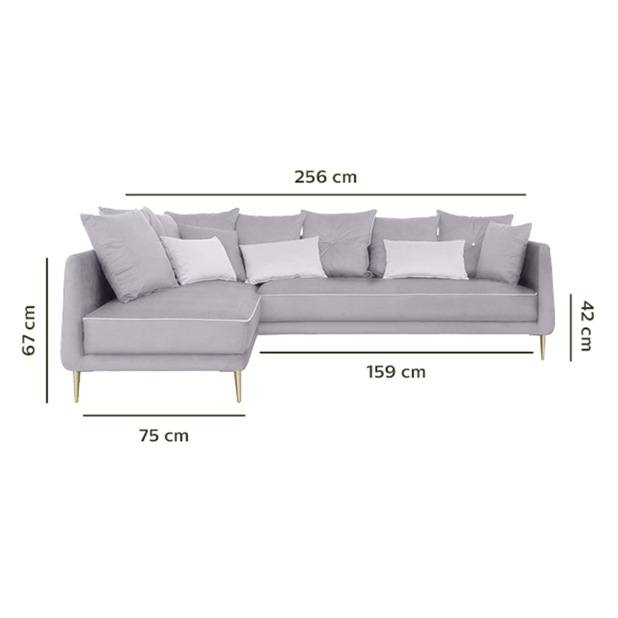 Canapé d'angle fixe gauche en velours - gris borie-ASTELLO