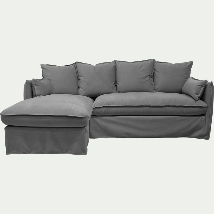 Canapé d'angle gauche fixe en velours - gris vésuve-KALISTO
