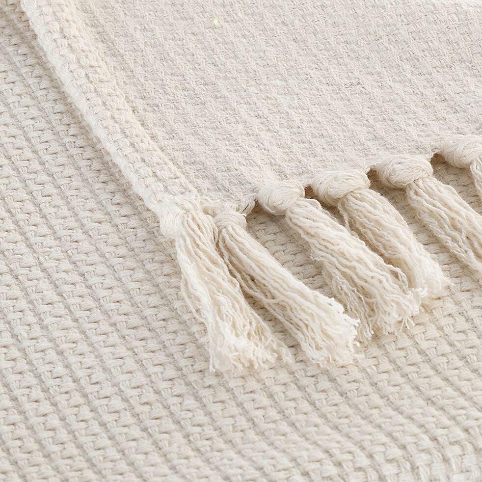 Plaid à frange en tissu effet crocheté - blanc écru 130x170cm-TRAMONTI