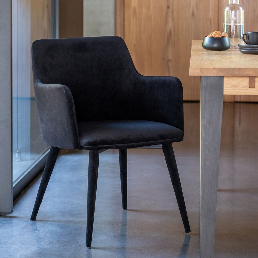 Chaise en tissu effet velours avec accoudoirs - noir-GINETTE