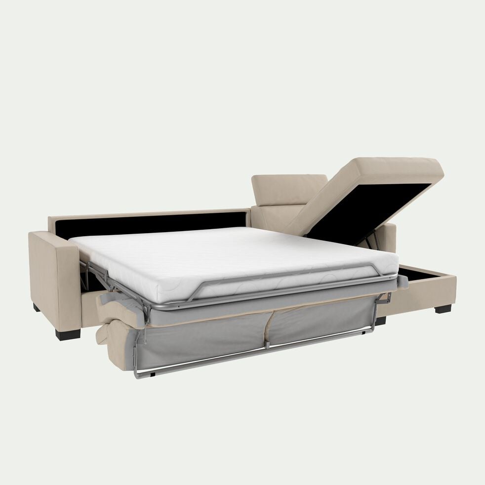 Canapé d'angle convertible en cuir avec accoudoirs 15cm - beige-MAURO