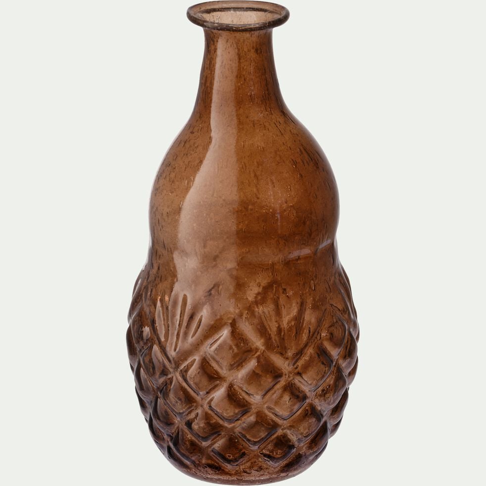 Vase bouteille en verre bullé - terre fumée D8,5xH18cm-HEGRADE