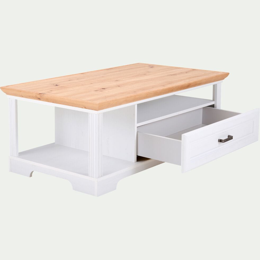 Table basse rectangulaire en bois avec niches et tiroir - blanc-JASMIN