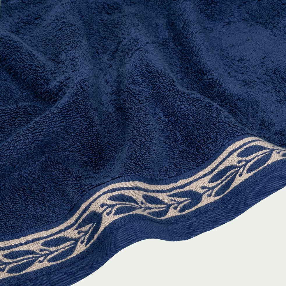 Serviette avec motif en coton - bleu encre 50x100cm-KISSOS