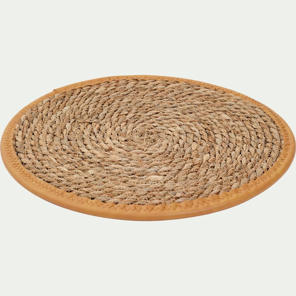 Set de table rond en herbe avec biais brun clay - naturel D38cm-ODRAIO