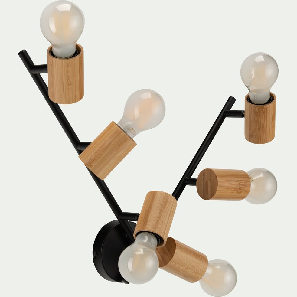 Spot électrifié avec 6 têtes en acier et bambou - noir