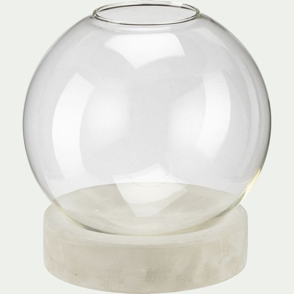 Vase boule en verre et socle en ciment - transparent D19xH21,5cm-ODELIA