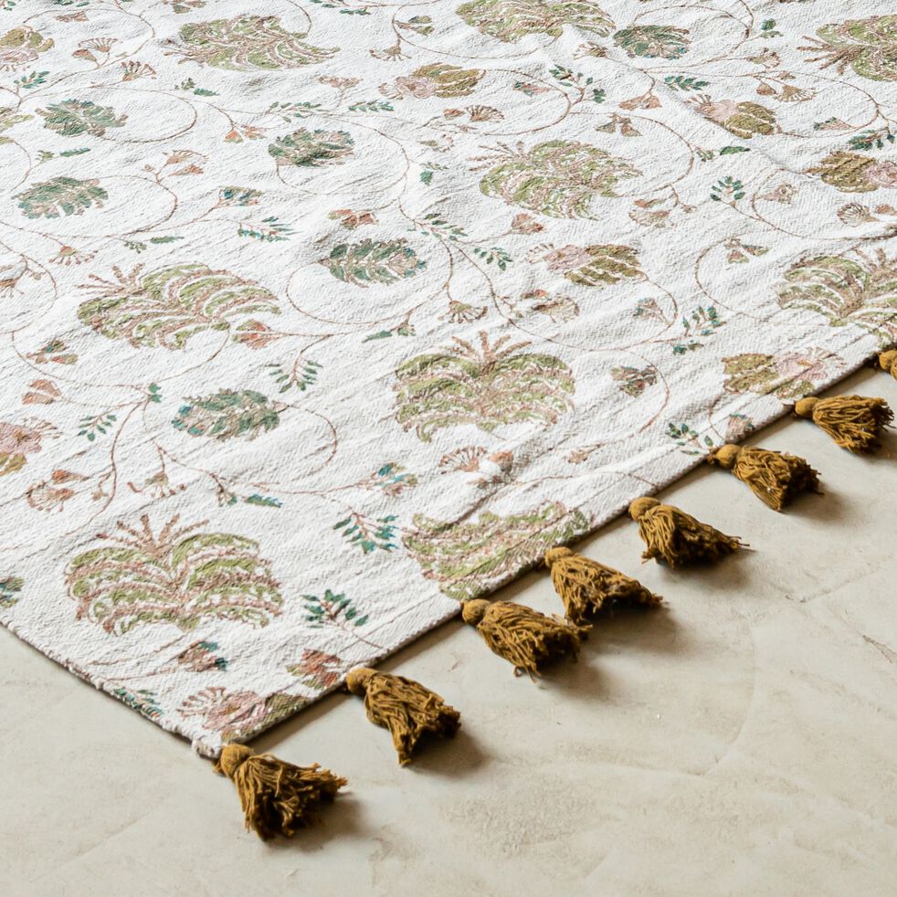 Tapis à motif floral en coton - beige 120x170cm-BITKI