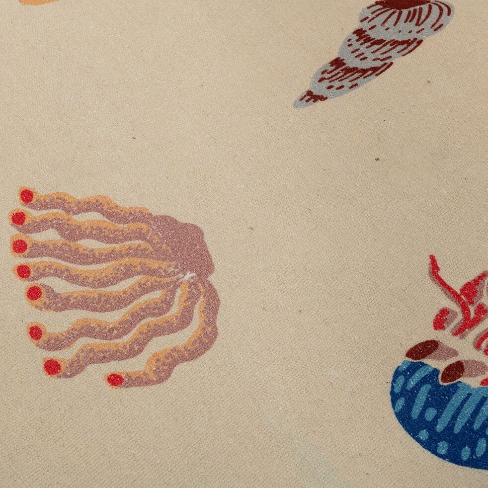 Tapis en coton tissé plat imprimé animaux marins - multicolore 120x180cm-TRESOR