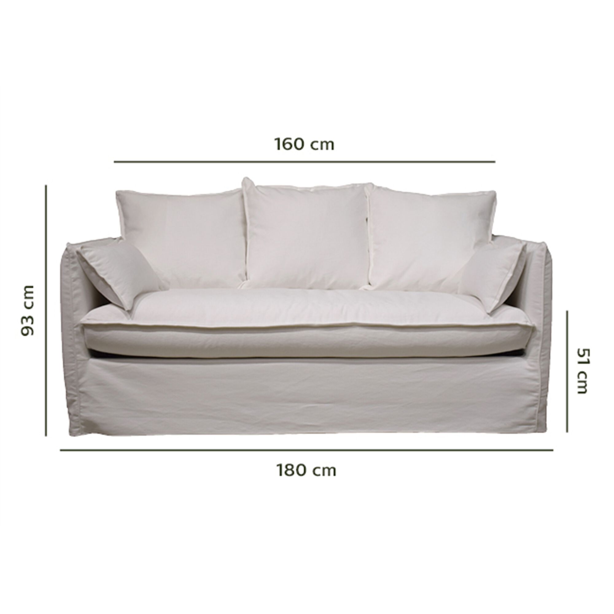 Canapé 3 places fixe en coton et lin - blanc capelan-KALISTO