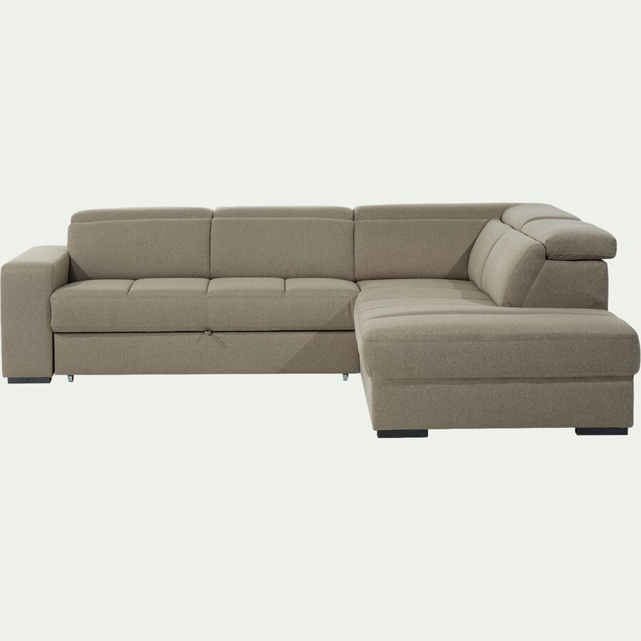Canapé grand angle convertible avec méridienne droite en tissu baia - beige roucas-ORIGANO