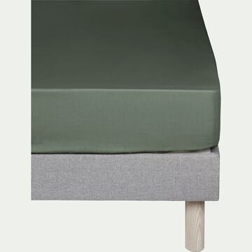 Drap housse en coton 160x200cm B30cm - vert cèdre-CALANQUES