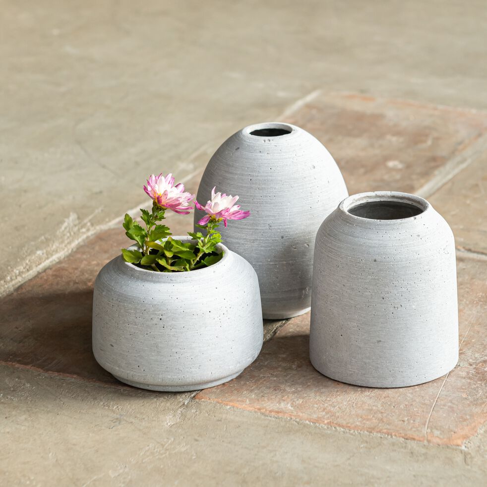 Vase conique en poudre de pierre - gris D11xH8cm-CALCIS