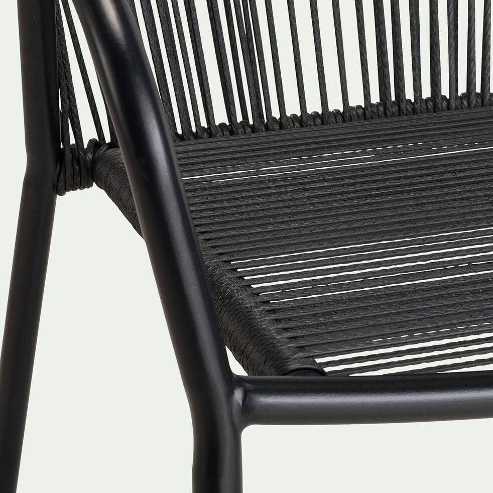 Chaise de jardin avec accoudoirs en acier et corde - noir-JADIS