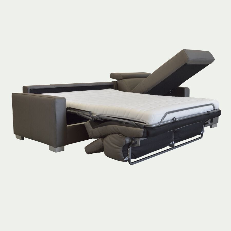 Canapé d'angle réversible convertible en cuir avec accoudoirs 15cm - taupe-MAURO