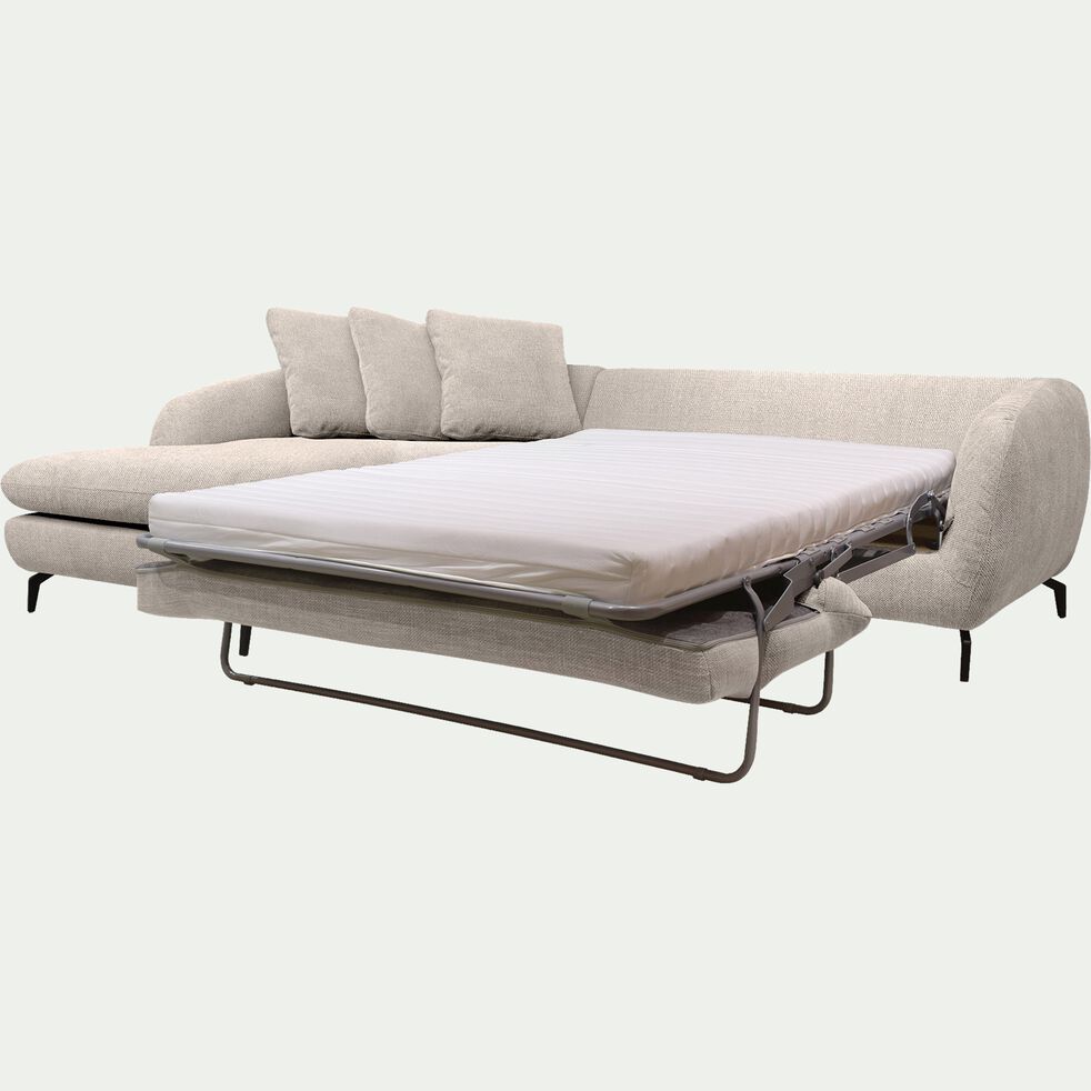 Canapé d'angle gauche convertible en tissu tramé - beige roucas-COLINE