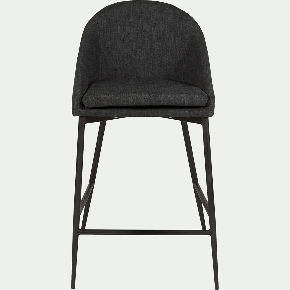 Chaise de bar en tissu gris foncé pieds métal noir - H66cm-ABBY